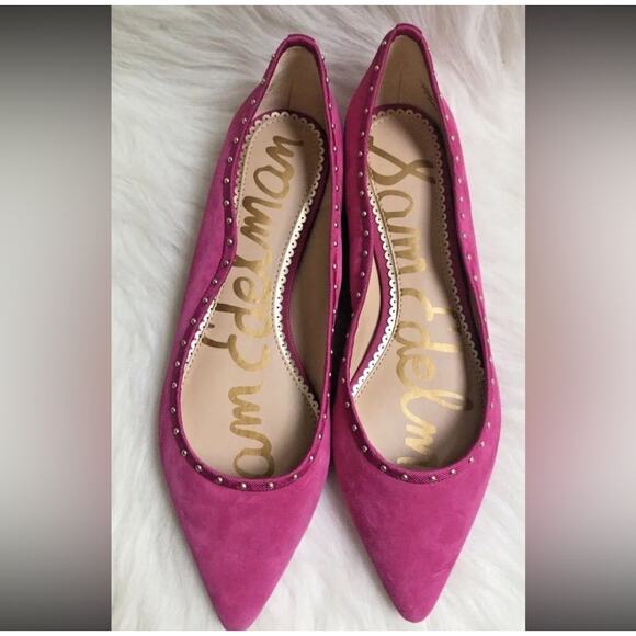 Sam Edelman Rivera Pink Suede Pointed Toe Flats with Gold Stud Trim Size 7.5 - Picture 2 of 6
